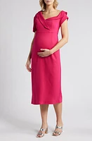 Emilia George Lauren One-Shoulder Maternity Midi Dress Pink at Nordstrom,