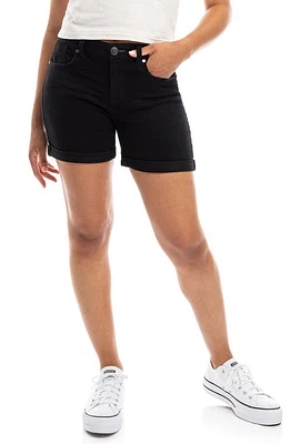 1822 Denim High Waist Cuff Shorts Black at Nordstrom,