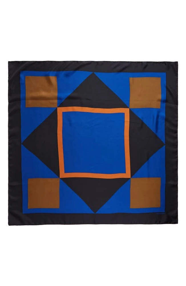 Saint Laurent Carre Forme Geo Print Silk Square Scarf in Royal/Black at Nordstrom