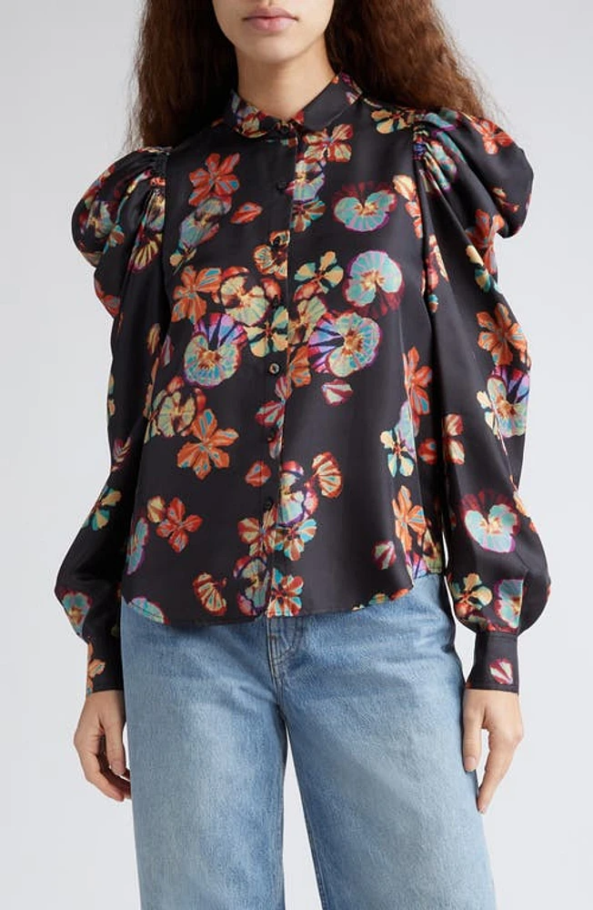 Ulla Johnson Dari Floral Print Puff Shoulder Shirt in Lune at Nordstrom, Size 16