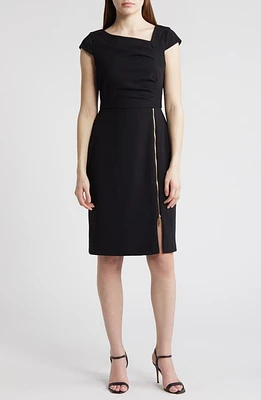 Tahari ASL Ruched Midi Sheath Dress Black at Nordstrom,