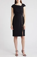 Tahari ASL Ruched Midi Sheath Dress Black at Nordstrom,