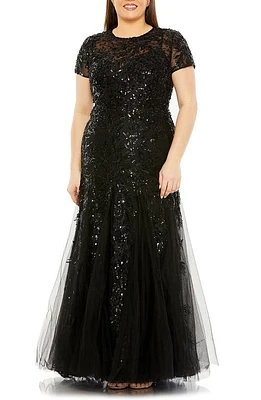 FABULOUSS BY MAC DUGGAL Embellished Short Sleeve Gown Black at Nordstrom,