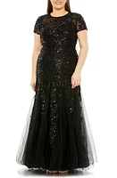 FABULOUSS BY MAC DUGGAL Embellished Short Sleeve Gown Black at Nordstrom,