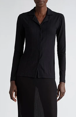 BITE Studios Rib Jersey Button-Up Shirt Black at Nordstrom,