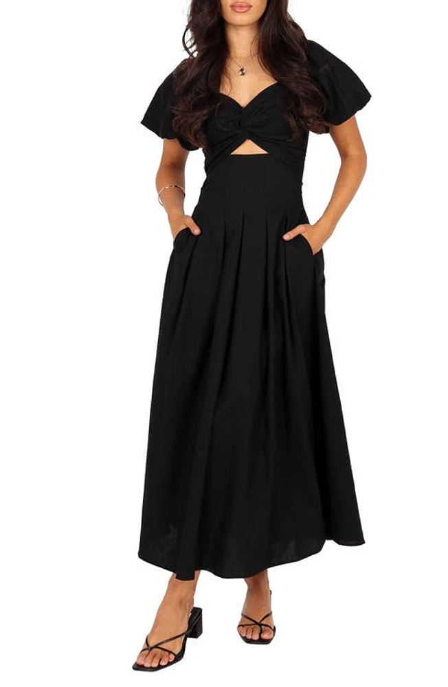 Petal & Pup Maria Cutout Puff Sleeve Midi Dress in Black at Nordstrom, Size Small