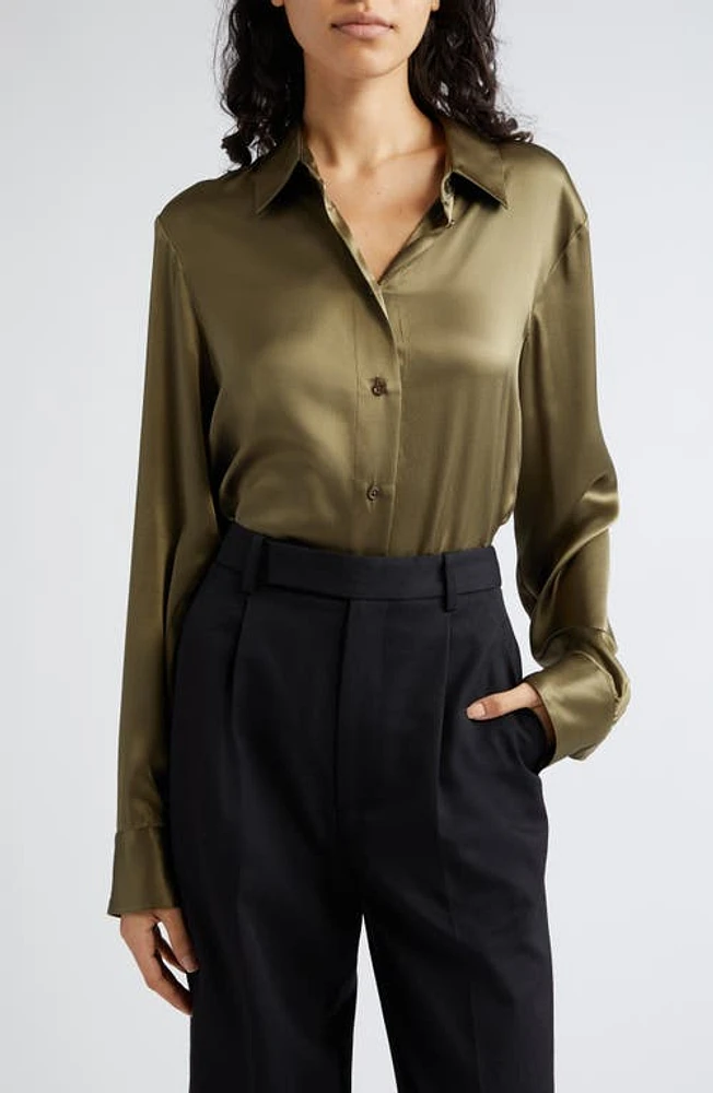 TWP The Slim Silk Button-Up Shirt Burnt Olive at Nordstrom,