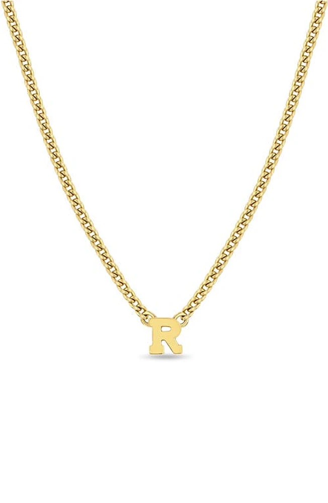 Zoë Chicco Curb Chain Initial Pendant Necklace in Yellow Gold-R at Nordstrom, Size 16