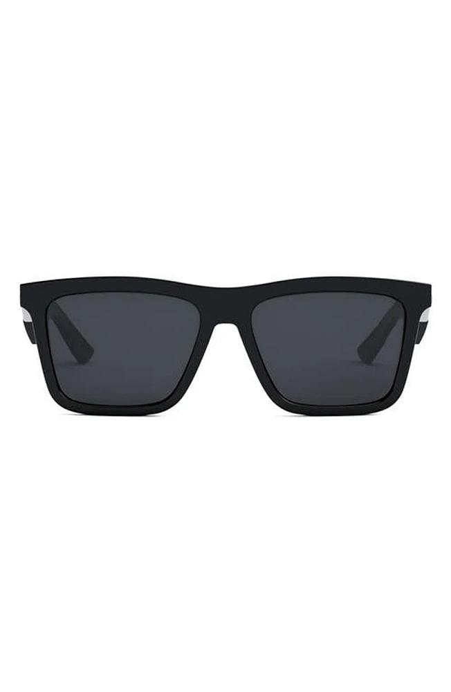 'DiorB27 S1I 56mm Rectangular Sunglasses in Shiny Black /Smoke at Nordstrom