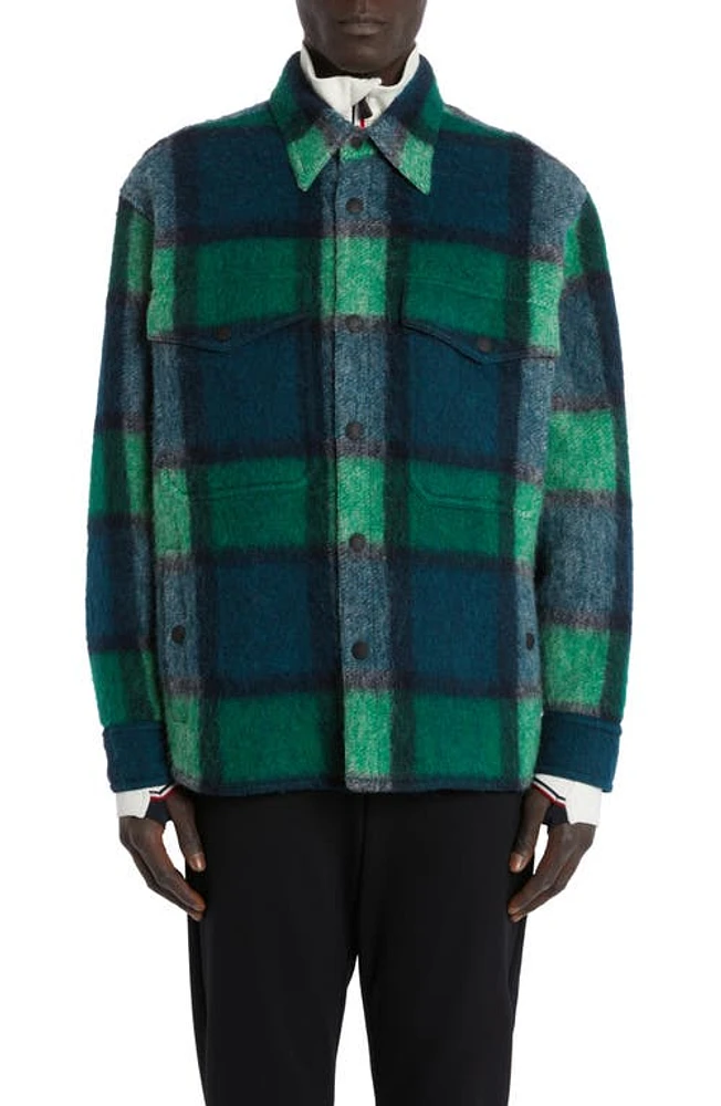 Moncler Grenoble Waier Plaid Snap-Up Shirt Jacket Green Blue at Nordstrom,