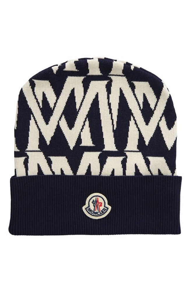 Moncler Logo Jacquard Beanie in Dark Blue at Nordstrom