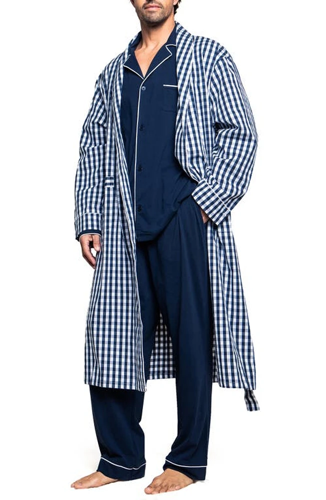 Petite Plume Men's Gingham Cotton Twill Robe Navy at Nordstrom,