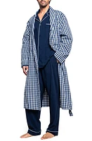 Petite Plume Men's Gingham Cotton Twill Robe Navy at Nordstrom,