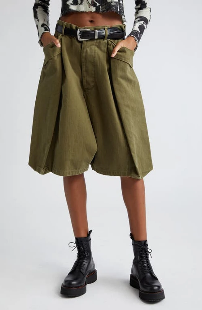 R13 Jesse Balloon Leg Utility Shorts in Olive Herringbone at Nordstrom, Size 26