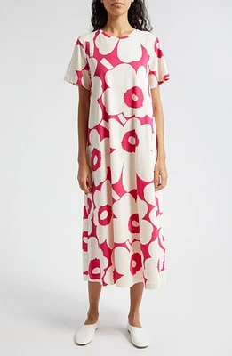 Marimekko Pisteinen Unikko Organic Cotton Jersey T-Shirt Dress in Off-White Fuchsia at Nordstrom, Size Small