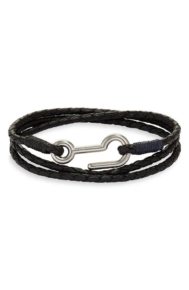 Caputo & Co. Men's Braided Leather Triple Wrap Bracelet in Black at Nordstrom