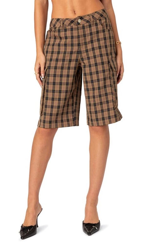 EDIKTED Plaid Cargo Shorts Brown/Black Mix at Nordstrom,