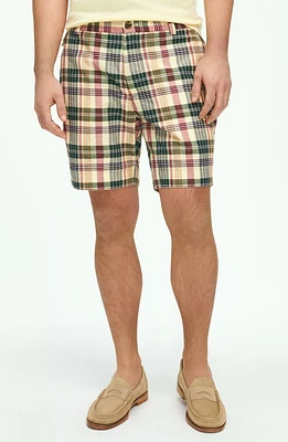 Brooks Brothers Plaid Flat Front Cotton Madras Shorts Khakimulti at Nordstrom,