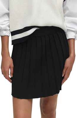 MANGO Pleated Knit Miniskirt in Black at Nordstrom, Size Large