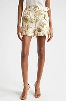 Reiss Cali Palm Print Belted Linen Shorts Neutral at Nordstrom, Us