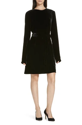 Theory Belted Crinkled Velvet Dress in Black at Nordstrom, Size Medium