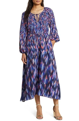 Tommy Bahama Ikat Long Sleeve Recycled Polyester Midi Dress Island Navy at Nordstrom,