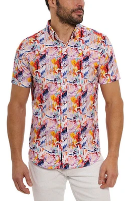 Robert Graham Ledger Abstract Print Short Sleeve Button-Up Shirt Pink Multi at Nordstrom,