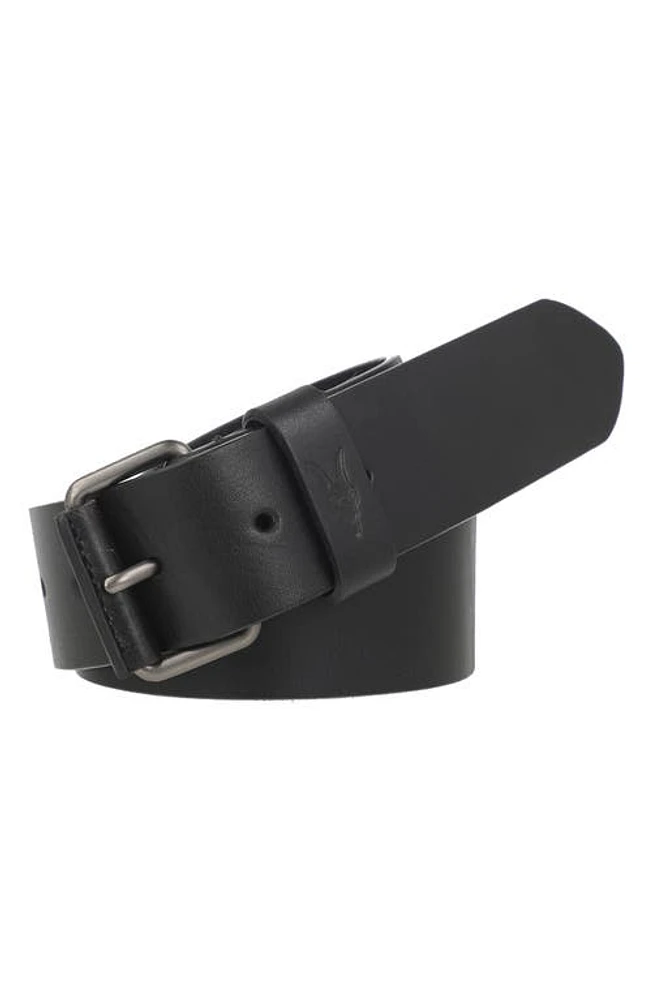 AllSaints Ramskull Leather Belt Black Gunmetal at Nordstrom,