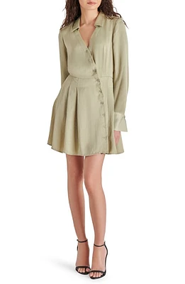 Steve Madden Charlee Asymmetric Button Long Sleeve Satin Mini Shirtdress Latte at Nordstrom,