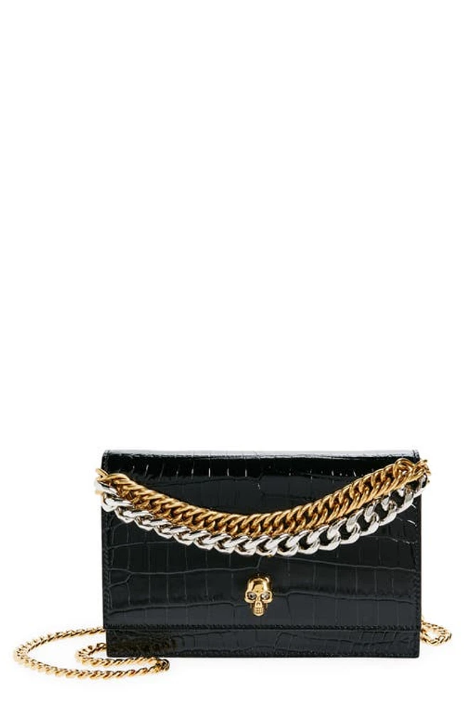 Alexander McQueen Skull Medium Croc Embossed Leather Crossbody Bag in Black at Nordstrom