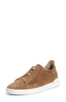 ZEGNA Triple Stitch Suede Slip-On Sneaker Beige at Nordstrom,