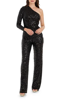 Dress the Population Easton Sequin One-Shoulder Jumpsuit Jet Black at Nordstrom,