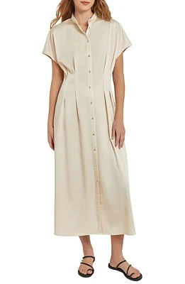 Misook Pleated Midi Shirtdress Parchment at Nordstrom,