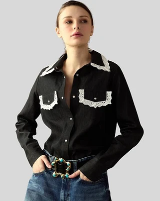 Cynthia Rowley Not My First Rodeo Denim Shirt Black at Nordstrom,