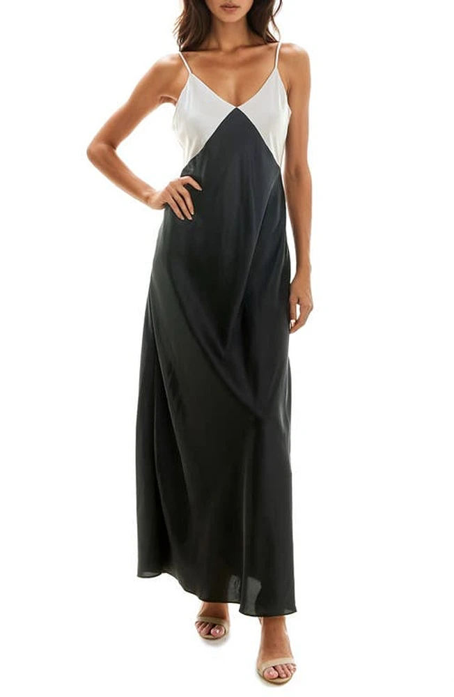 Socialite Colorblock Maxi Slipdress Black/Champange at Nordstrom,