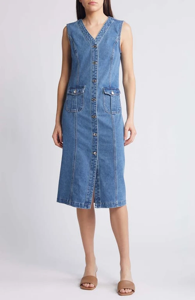 VERO MODA Eden Button-Up Denim Midi Dress Medium Blue at