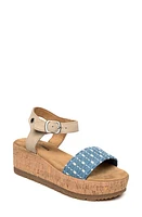 Minnetonka Patrice Ankle Strap Platform Wedge Sandal Light Blue Denim Multi at Nordstrom,