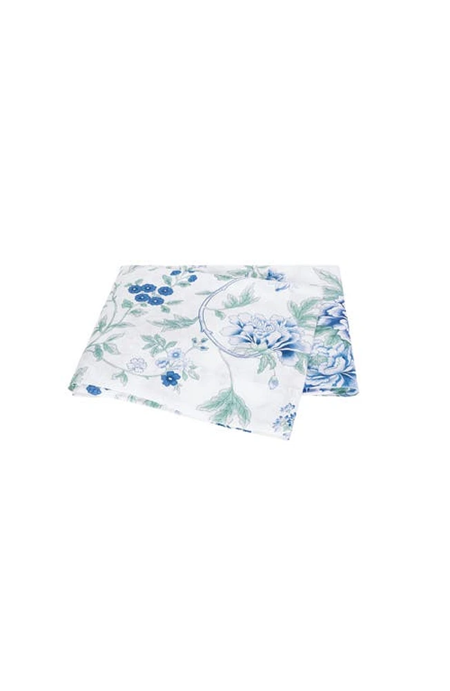 Matouk Simone Floral Print Linen Flat Sheet in Sea at Nordstrom