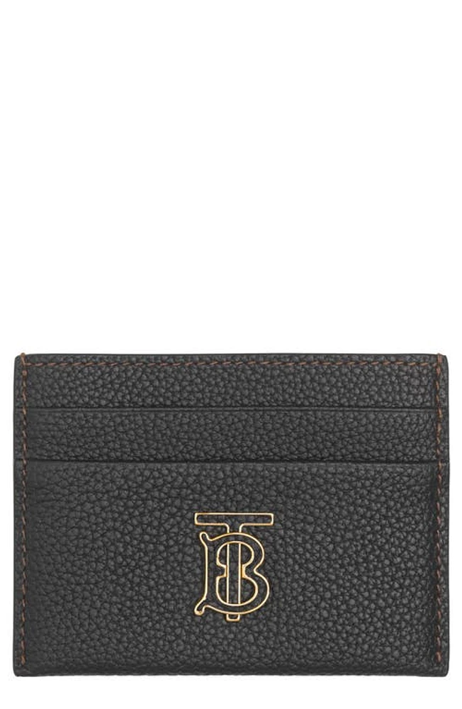 burberry TB Monogram Pebbled Leather Card Case in Black at Nordstrom