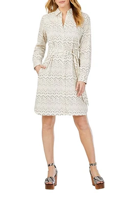 Foxcroft Rocca Chevron Print Cotton Shirtdress Ivory Multi at Nordstrom,