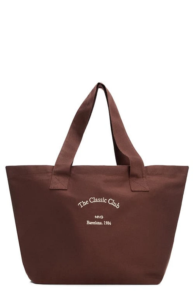 MANGO Cotton Canvas Shopper Tote in Brown at Nordstrom