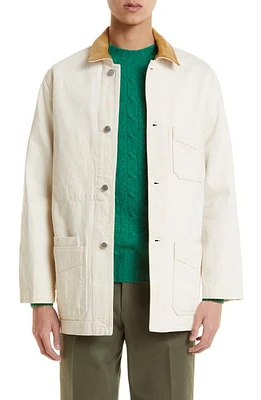 Drake's Corduroy Collar Heavy Cotton Twill Chore Coat Ecru at Nordstrom,