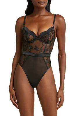 Bluebella Cassandra Embrodiered Mesh Underwire Bodysuit Black at Nordstrom,