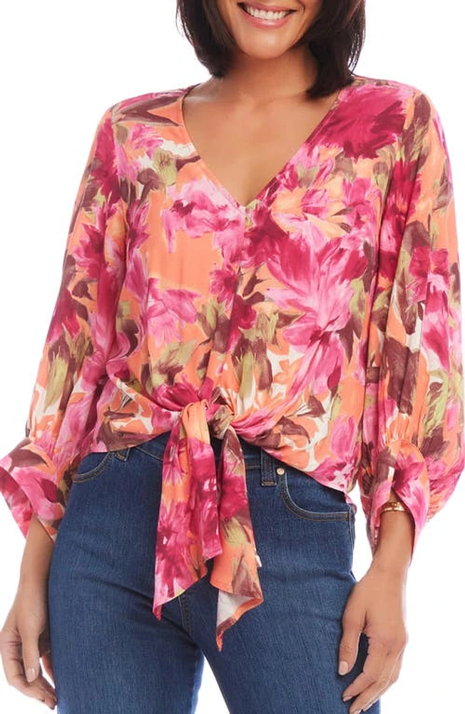 Karen Kane Floral Print Tie Front Top at Nordstrom, P