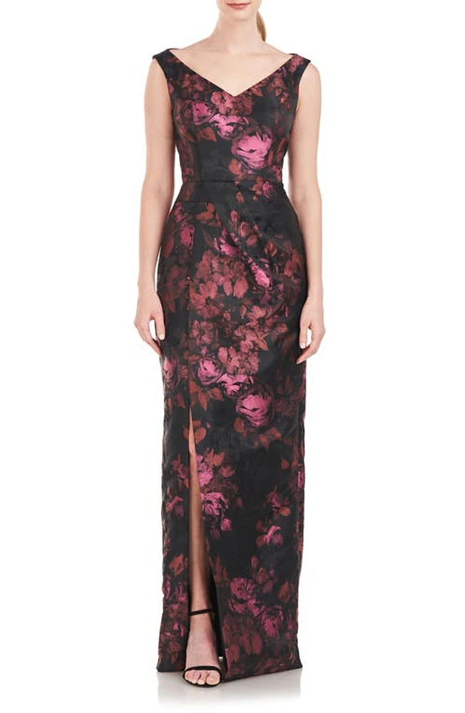 Kay Unger Liana Floral Column Gown Mauvewood Multi at Nordstrom,