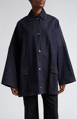 TOTEME Oversize Organic Cotton Denim Overshirt Raw Blue at Nordstrom,