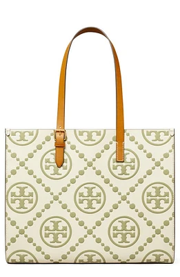 Tory Burch T Monogram Contrast Embossed Leather Tote in Olive Spring at Nordstrom