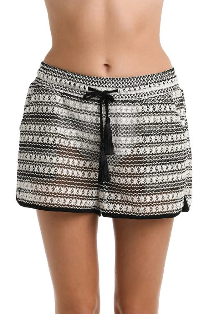 La Blanca On Shore Beach Cover-Up Crochet Shorts Black And White at Nordstrom,