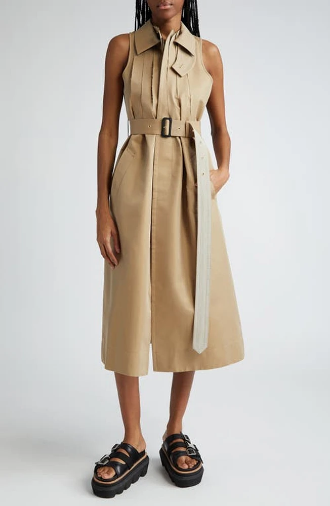 Sacai Sleeveless Gabardine Coat Dress Beige at Nordstrom,