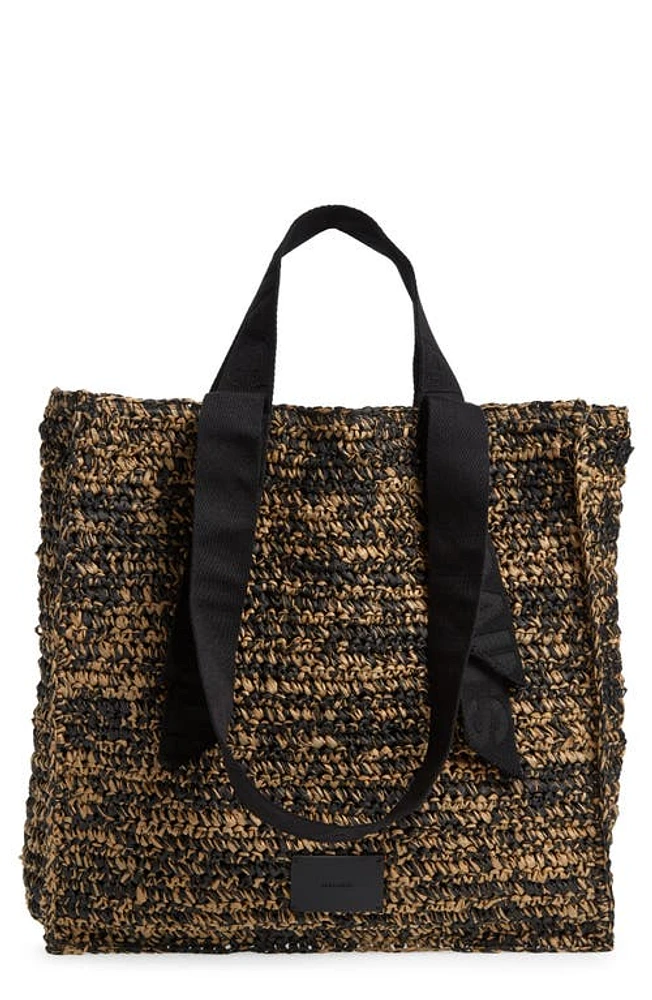 AllSaints Lullah Straw Tote Bag in Black/Almond at Nordstrom